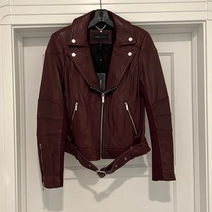 BCBGMAXAZRIA burgundy “Miley” moto leather jacket